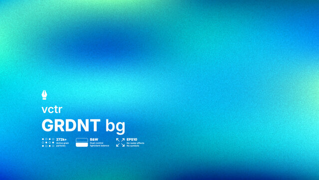 A blue and green gradient background with a prominent grain texture and blurred transitions, featuring vector text elements in the corner.