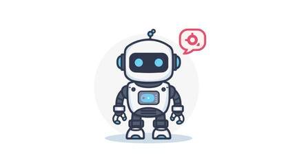 Fototapeta premium Modern cartoon robot icon showing chatbot assistance with speech bubble