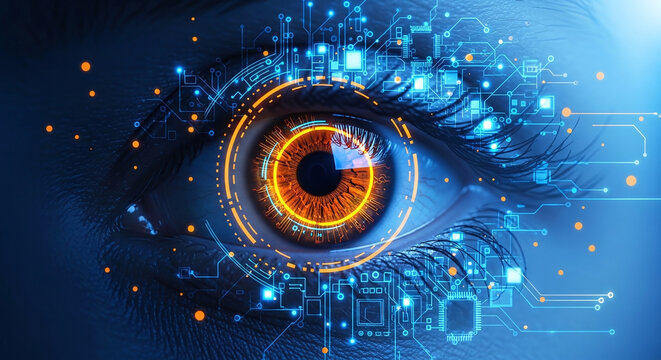 Futuristic Eye Scan with Digital Biometric Interface and AI HUD