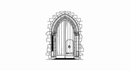 Fototapeta premium Ornate gothic doorway with stone arch and wooden doors