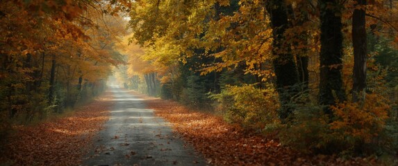 Fototapeta premium Mobile capture of serene autumn foliage on a calm walk perfect for copy space