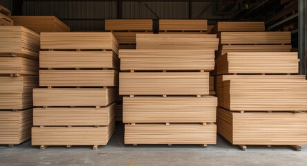 Piled up raw MDF boards causing clutter in warehouse space