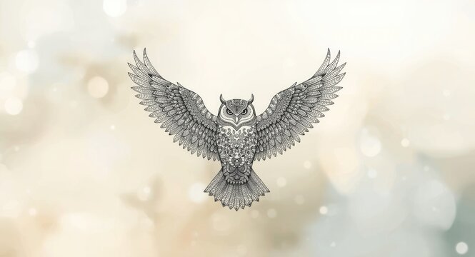 Hand-drawn owl Zentangle design with intricate patterns for adult relaxation coloring