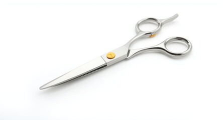 Obraz premium Pet grooming scissors with curved tips and anti-slip handle on white surface