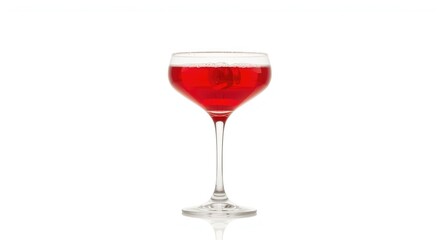 Fototapeta premium Isolated cherry cocktail glass filled with vibrant red drink on plain white backdrop