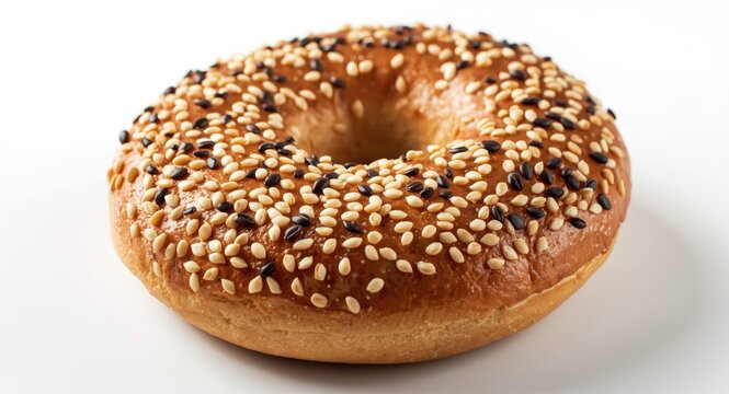 Close detailed shot of sesame seed covered Kandil simidi bagel against white