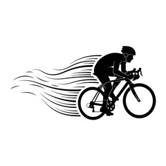 Fototapeta premium Cyclist Riding Fast on Bicycle Silhouette.