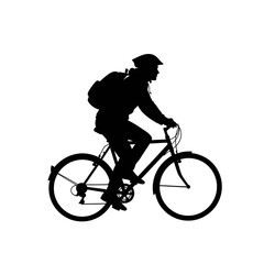 Fototapeta premium Man Riding Bicycle Wearing Backpack.