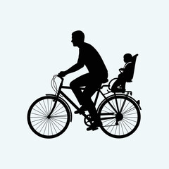 Obraz premium Man riding bicycle with child seat.