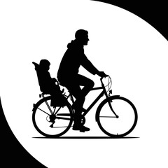 Fototapeta premium Man Riding Bicycle with Child Seat.