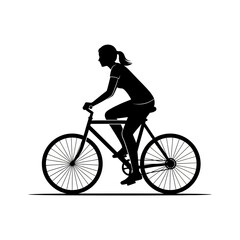 Obraz premium Woman Riding a Bicycle Silhouette Profile.