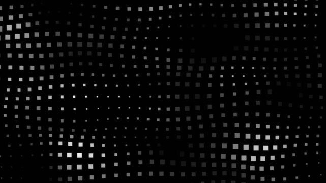 Abstract wavy noise grid with flowing white squares on a black background creating a dynamic digital pattern