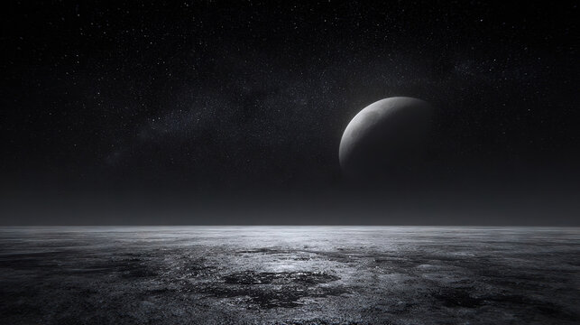 Moonrise Over Cratered Landscape