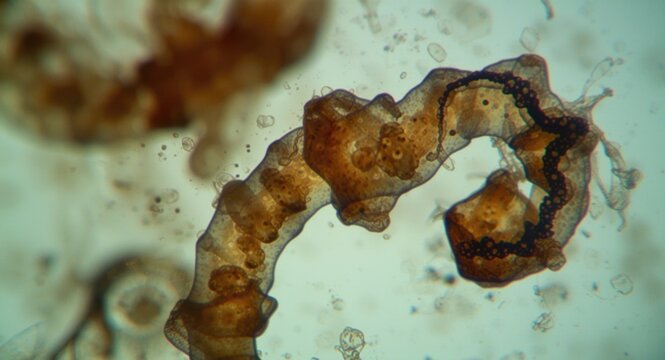 In-depth microscopic visualization of tapeworm segment under lab conditions for biological analysis