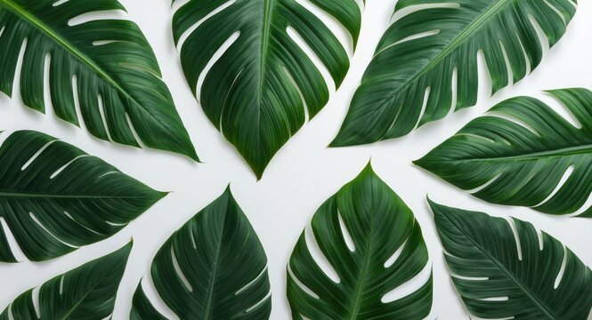 Artistic arrangement of Costus speciosus leaf blades on white foundation