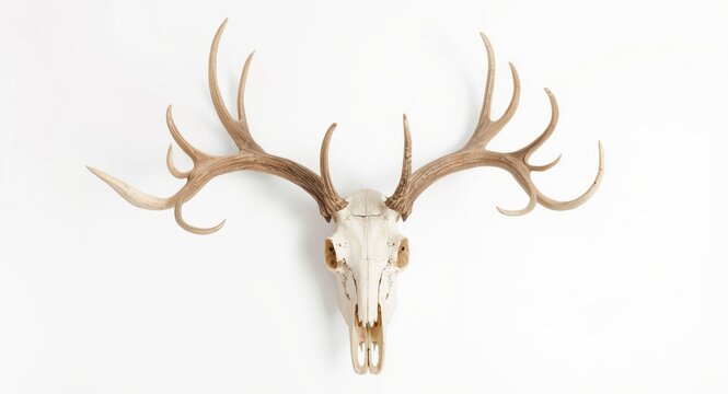 Reindeer skull relic isolated on a stark white background