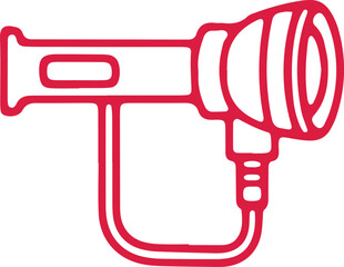 Obraz premium A red outline icon of a handheld hair dryer with a flexible hose attachment