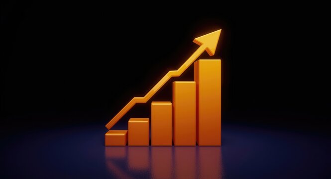 Eye-catching cartoon bar chart icon depicting growth with animated arrow in bright design