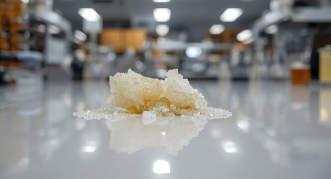 Microcrystalline wax and potassium chloride displayed on laboratory workbench