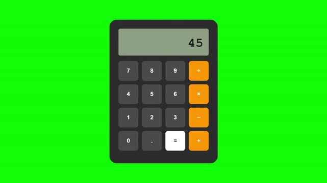 Animated Calculator Displaying Numbers on a Green Screen Background.