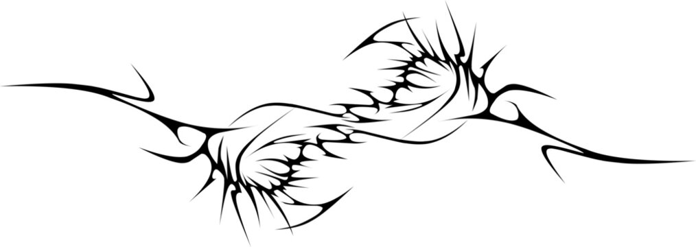 Cybercore tribal tattoo vector with sharp, thorn edges. Aggressive y2k neo tribal style, perfect for streetwear graphics and edgy branding