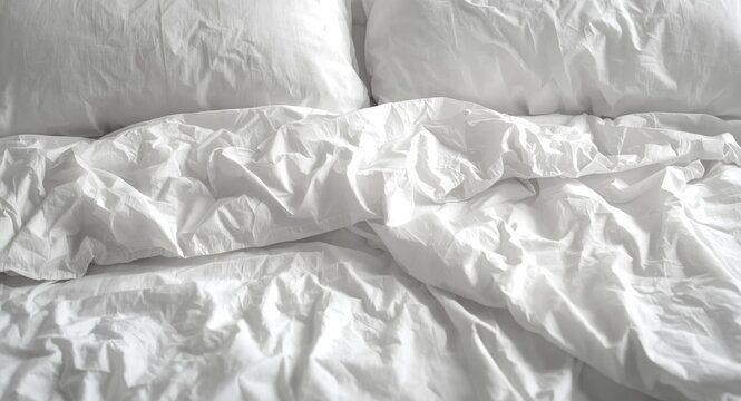 Intimate view of bed sheets with empty copy space for text