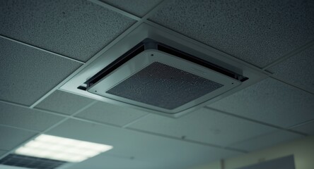 Fototapeta premium Office ceiling air conditioning cassette unit with lamp for ambient lighting