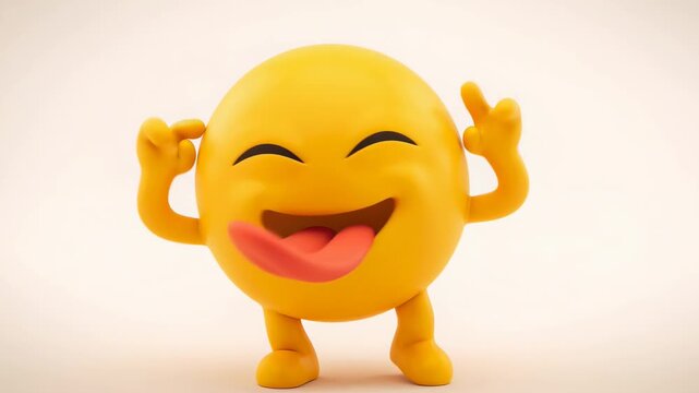 Playful yellow emoji with tongue out and funny gesture on bright background for social media and communication