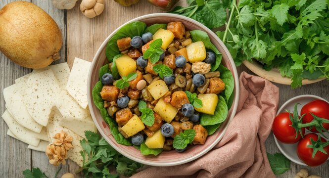 Healthy diet with fresh fruits and vegetables rich in lutein and zeaxanthin for improved vision