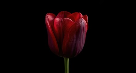 Obraz premium Queen Of The Night tulip flowering with dark red wine colors