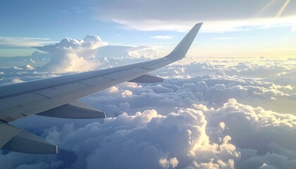 Obraz premium Airplane Wing Flying Above Clouds.