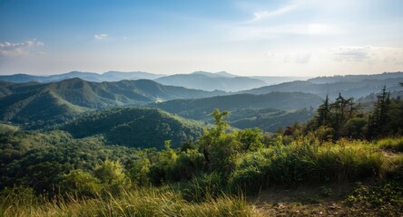 Obraz premium Natural scenic landscape with layered hills