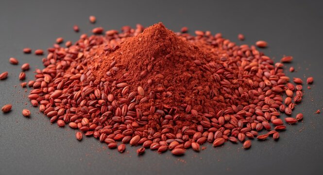 Fine red seed powder produced by crushing Bixa orellana seeds