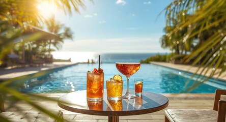 Obraz premium Lively afternoon with chilled cocktails beside the pool