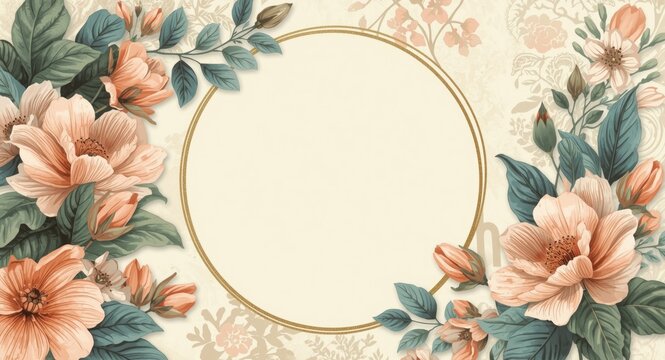 Pencil illustrated elegant round flower frame ideal for presentation templates