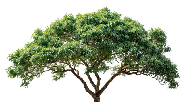 Isolated Burma sal tree canopy against smooth white backdrop