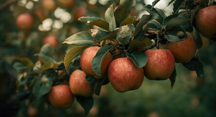 Obraz premium Ripe apple tree displaying fruit abundance shaped by climate change for picking season