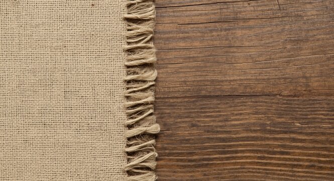 Organic material design featuring natural sack cloth texture and rustic wood background