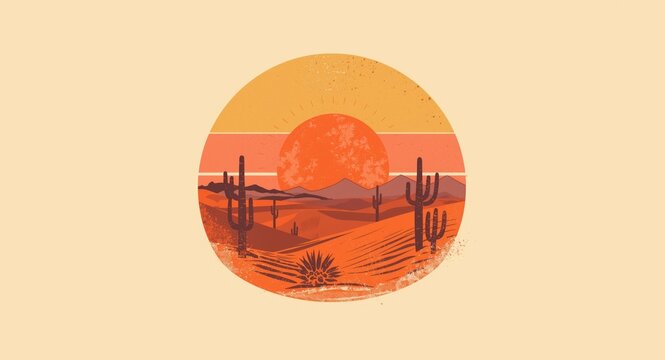 Retro styled desert sunrise graphic design for tshirts and backgrounds