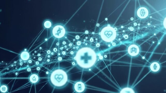 Medical technology healthcare network digital connection data medical icons abstract blue health monitoring medical cross heartbeat DNA medicine technology communication innovation science futuristic