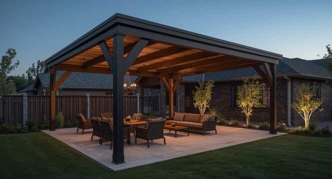 Innovative patio shelter with roof and inviting outdoor seating