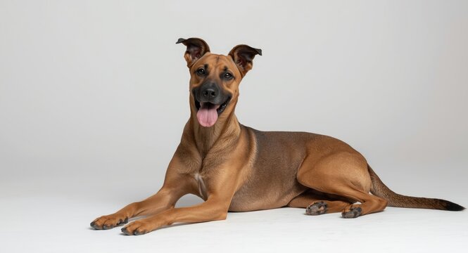 Delighted Kurzhaar Drathaar dog posing calmly in studio with purebred pet focus and copy space