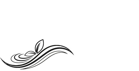 Obraz premium Black ink flourish with leaves and flowing lines