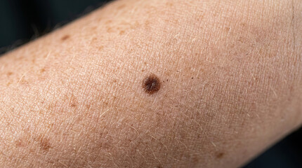 Fototapeta premium Close up of human skin with dark mole and fine hair showing natural texture and detail under soft lighting