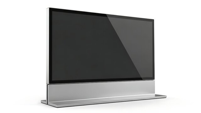 A large flat screen television with a silver base