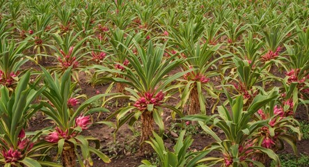 Obraz premium garden filled with dragon fruit plants ready for harvest and copy space