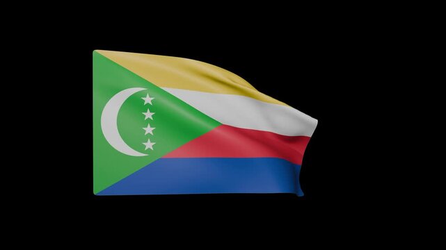 Official Flag of Comoros Waving on Black Background &ndash; 4K Loopable Animation