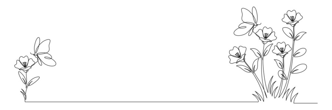 Continuous line drawing of fl...Continuous line drawing of flowers and butterflies 1.eps