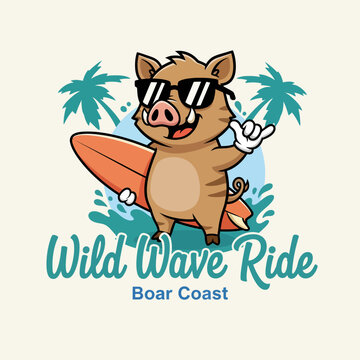 Cartoon pig with surfboard sunglasses.
