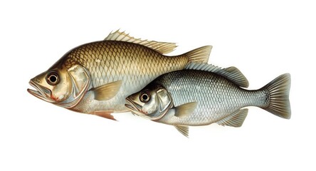Obraz premium Retro naturalist fish drawing with common bream and vimba bream isolated on white